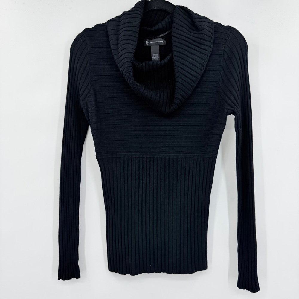 INC International Concepts Black Cowl Neck Ripped Sweater Size Large